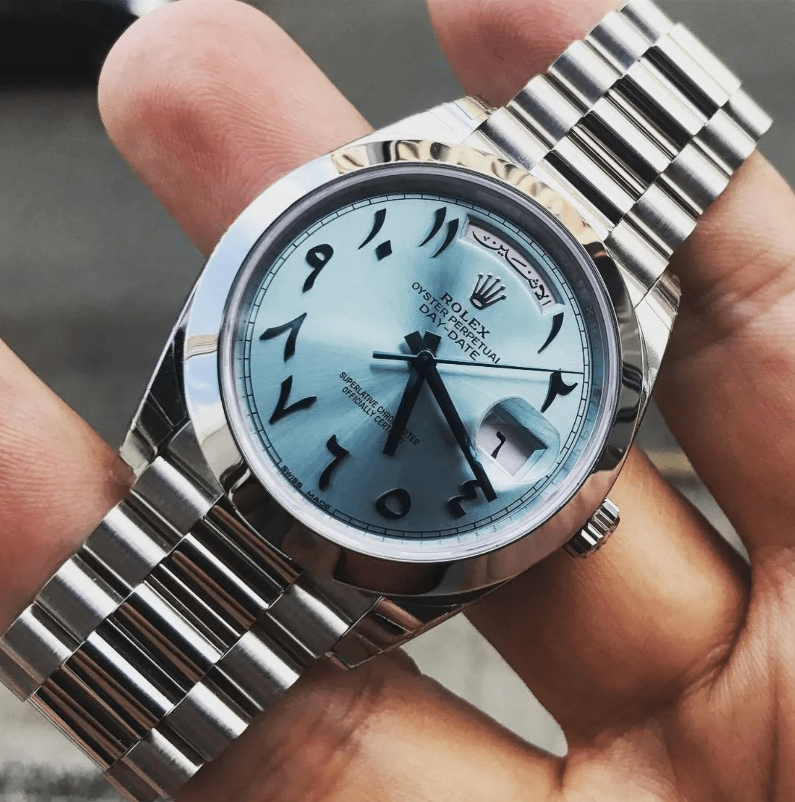 Replica Rolex Day Date 40mm Ice Blue Arabic Dial Platinum