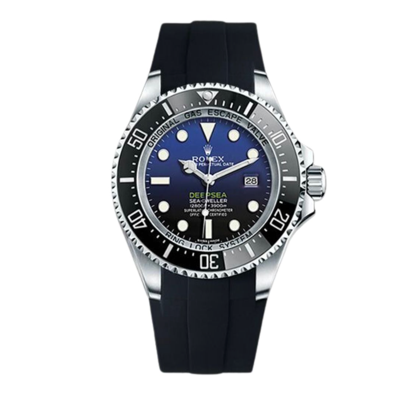 Replica Rolex Deepsea Rubber Band - Silver/Dark Blue - IP Empire Replica Watches