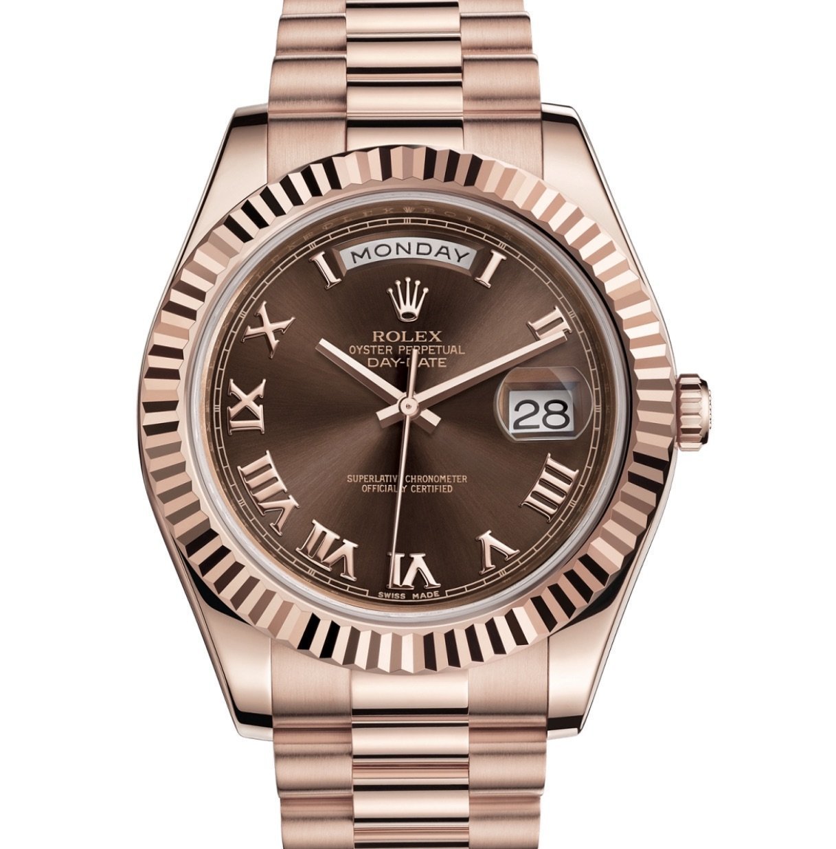 Best Swiss Clone Replica Rolex Day-Date 40 Everose gold Chocolate Dial Watch m228235-0002 - Replica Swiss Clones Watches